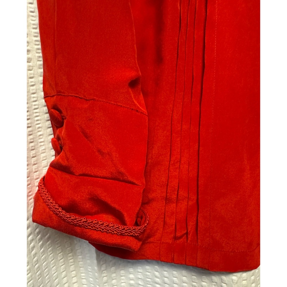 VTG 1980-90s Erez SZ 2 (Small) 100% Silk Red Heavy Embellished Blouse Detail NWT - Picture 3 of 16